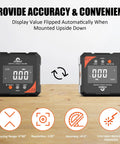 Front view of 4-Side Magnetic Digital Angle Gauge With Laser, Rechargeable Mini Digital Laser Level Cube Inclinometer, Backlit Display.