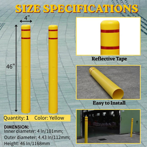 Built Like A Tank Heavy Duty Bollard Covers For Indoor Outdoor Use With Reflective Tape High Visibility Yellow Sleeves waterproof 46-inch bollard with reflective tape.