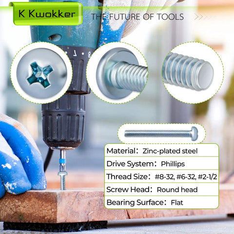 Top Shelf Assorted Hardware Kit For Cabinets And Drawers Featuring Dead Simple Phillips Pan Head Screws Mixed Jumbo Box Of Bolts Nuts And Washers In Silver Bright Finish For No Sweat Quick Fixes close-up of zinc-plated screw being used with drill.