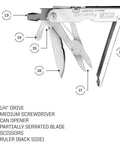 Powerlock Heavy Duty 18 Tool Multitool with pliers, scissors, folding knife, screwdrivers, quarter inch socket driver features