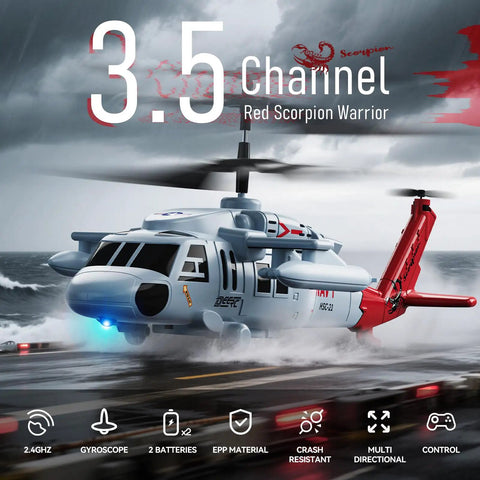 Black Hawk Style RC Helicopter With 2 Batteries And 26 Minute Flight Time Indoor Flying Toy For Kids And Adults in flight view.
