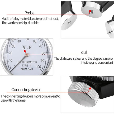 Rubber Durometer Hardness Tester Shore D Compatible Portable Analog Gauge for Tires and Rubber 0 to 100 Scale Alloy Body Lightweight 3.07 by 2.05 by 0.87 Inches Easy to Use On The Go Durable