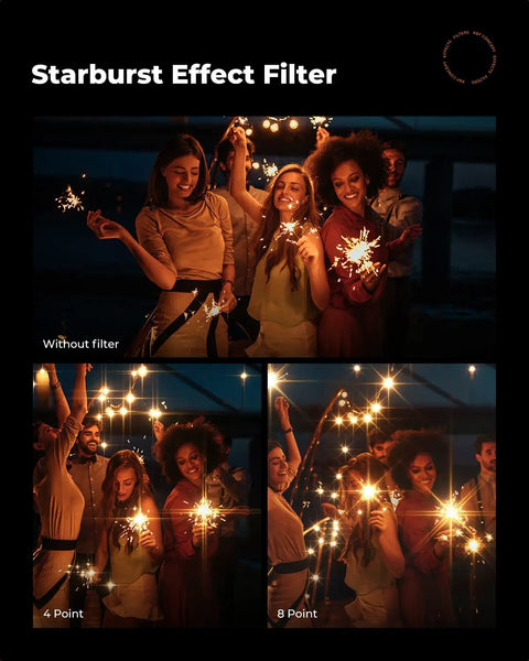 Group using 82mm Variable Star Filter With Dope Cross Screen Starburst 4 To 8 Points For Cinematic Night Shots at party