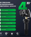 433MHz TPMS Sensor Four Pack For Chevy GMC Buick Cadillac - Easy Install Tire Pressure Monitor Replacement Kit, Plug-And-Play, Reliable Readings, Fits Chevy Blazer And More GM SUVs. 4-pack sensor display