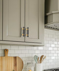 Kitchen cabinets with Black And Gold Cabinet Pulls 30 Pack With 3 Inch Hole Center Square Handles For Cabinets And Drawers installed.