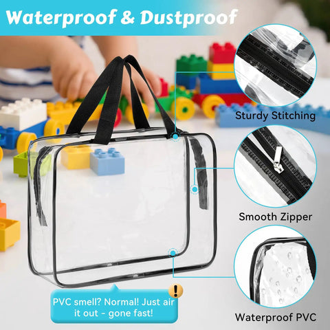 4 Pack Clear PVC Toy Storage Bags With Zipper, Large Black Waterproof Reusable Organizer Bags for Toys and Puzzles
