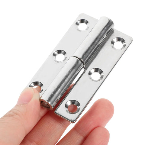 Close-up of a stainless steel lift-off hinge from the 4 Pack Stainless Steel Lift Off Door Hinges For Doors, Windows, And Shoe Cabinets.