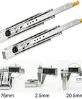 Heavy Duty Drawer Slides Full Extension Runners Side Mounted Double Row Steel Ball Bearings Lock In Lock Out with measurements.
