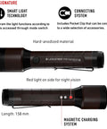 P6R Signature Rechargeable Flashlight with smart light technology and pocket clip, showing red light and magnetic charging.