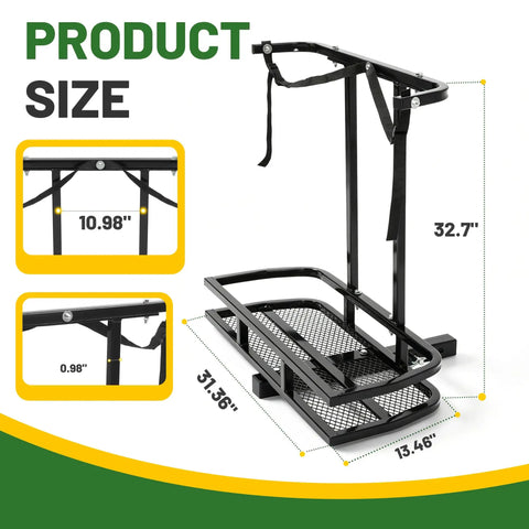 Heavy Duty Golf Cart Bag Holder With 2 Inch Receiver For EZGO Yamaha Club Car Carts, Rear Seat Bag Rack, dimensions shown