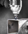Front view of drill with cobalt countersink bit installed; toolant Noir-Ti 5-piece set, TiAlN coated, hex shank