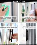 Installation guide for Self Adhesive Cabinet Handles Eight Pack ABS Plastic Drawer Pulls showing easy peel and stick process on glass door.
