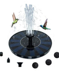 Image of a Solar Powered Bird Bath Fountain Pump For Backyard Birds, Floating 6.3-Inch Unit With 7V 1.4W Panel, includes spray heads.