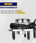 Drop In Front Wheel Hub And Bearing Assembly 515073 For Dodge Ram 1500 2002 2003 2004 2005 5 Lug ABS Front Left Or Right Replacement Easy Install Durable Wheel Hub Bearing Kit