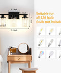 Dope Black Bathroom Vanity Light Fixtures Over Mirror 3-Light Wall Sconce With Clear Glass Shades, above dressing table