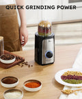 5 In 1 Kitchen Blender And Food Processor Set for smoothies sauces salsa with BPA free design shown grinding beans.