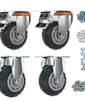 Heavy Duty 5 Inch Caster Wheels with Brake 2200lbs Load Capacity Set of 4 for cart trolleys furniture and workbench