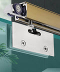 Close-up of the Sliding Glass Shower Door Hardware Kit With Silent Rollers And Aluminum Alloy Track Soft Close Pocket Barn Closet