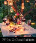 LED Tea Lights 24 Pack Flameless Battery Operated Decor Lights Warm Yellow Flickering Glow on dining table in garden