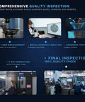 Quality inspection process including CMM measurement, metallographic analysis, and hardness testing in a manufacturing facility.