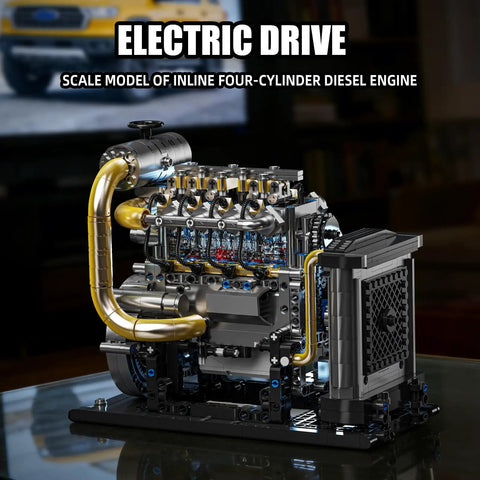 Ultra Realistic Inline 4 Cylinder Diesel Engine Kit With Motor For Adults And Teens, close-up of mechanical parts