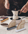 Marble And Brass Cone Coffee Filter Holder Stand For V60 Filters Size 01 02 04 Thick Anti Slip Base Easy Access Organizer For Your Home Barista Setup Black on table with coffee setup