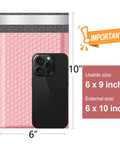 6X10 Inch Light Pink Bubble Mailers 25 Pack Self Seal Padded Poly Mail Bags For Small Business with phone for scale