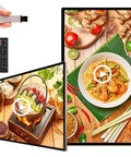 Shop Window Advertising Screen Hella Bright 1080P IPS LCD Ad Display For Indoor Digital Signage showing food images with USB stick and remote.