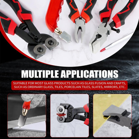 13 Piece Glass Cutter Tool Set With Nippers, Running Pliers, Breaking Pliers, Replaceable Cutter Heads, Tungsten Scribe
