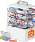 Hella Spacious Four Tier Medicine Cabinet Organizer stands extra tall, storing various bottles and pills in transparent tiers.