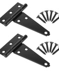 Heavy Duty 4 Inch T Strap Shed Door Hinges Black Powder Coated Outdoor Gate Hinges For Wooden Fences Barn Doors Yard Gates Rustproof Iron 2 Pack Ideal For Fixing Sagging Or Dragging Gates
