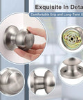 2 Pack Brushed Nickel Dummy Door Knobs With Single Sided Handles For Closets And Pantries, Satin Nickel One Side No Latch Non Turning Interior Push Pull Knob For French Double Doors, hand grip detail