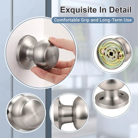 2 Pack Brushed Nickel Dummy Door Knobs With Single Sided Handles For Closets And Pantries, Satin Nickel One Side No Latch Non Turning Interior Push Pull Knob For French Double Doors, hand grip detail