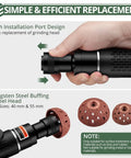 Close-up of Shop Ready Heavy Duty Air Tire Buffer Kit showing push installation port and tungsten steel buffing wheel heads.