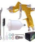 Smooth Operator Gold Toned Pneumatic Hvlp Paint Spray Gun With 1.3Mm And 1.8Mm Stainless Steel Nozzles and accessories kit