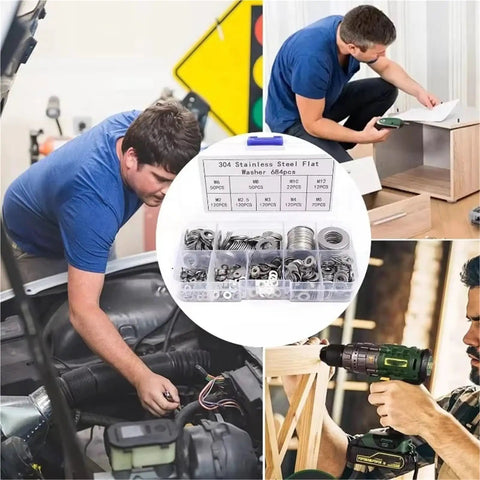 1080 Piece Stainless Steel Screw Washers Assortment Kit For Mechanical Construction Home Repair Automotive DIY Projects Pro Grade Multipurpose Flat Gaskets To Distribute Pressure And Secure Fasteners, assorted washers in organizer box