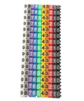 Colorful Clip On Wire Marker Tubes 0.1 x 0.1in Digital Number Cable Markers 150 Pcs arranged in a stack by color and number.