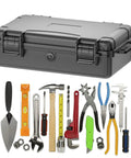 Gray Beefy ABS Tool Organizer Box With IP67 Waterproof Rating holding various tools, foam lined compartments visible, durable design