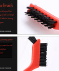 Close-up of Three Piece Nylon Cleaning Brush Set For Rust Removal In Holes And Tight Spaces Durable Plastic Handles Non Marring Bristles