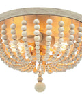Boho Wood Beaded Chandelier With Two Lights Rustic Oak Finish Ideal For Living Room Entryway Pendant Light Semi Flush Mount