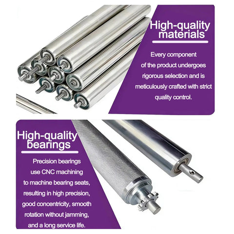 Heavy Duty Galvanized Gravity Conveyor Rollers For Warehouse Moves And Factory Runs Durable Non Powered Steel Rollers showing precision bearings.
