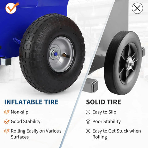 Heavy Duty Panel Moving Dolly With 600 Lb Capacity, All Terrain 10 Inch Inflatable Tires versus solid tires comparison