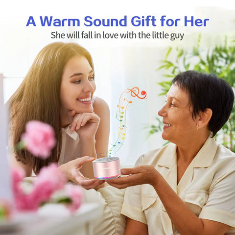 Two women smiling with Tiny But Mighty Grab And Go Metal Bluetooth Speaker With Lights And Lanyard 5W Mini Wireless 5.0 gift