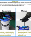 Pneumatic and manual oil extractor pump with 6.5 liter capacity showing dual operation for automotive fluid removal