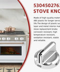 Frigidaire Gas Range Stove Knobs Replacement Kit showing universal ABS control knobs and copper stove setup