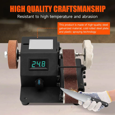 Built Tough Mini Belt Sander With Variable 350W Motor, Quiet Electric Grinder Sharpener For Wood Metal with display and knife.
