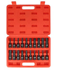 20 Piece Allen Hex Bit Set For 1/2 Inch Impact Driver, Chrome Molybdenum Steel SAE And Metric Bits in red hard case open view.