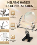 Hands Free Magnifier Station With 2.5X Glass Lens Dual Adjustable Alligator Clips On 4 Way Swivels Heavy Base for soldering and crafts