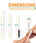 Heavy Duty Pipe Cleaners Tool Set 132 Hard Bristle Scrubbers Bulk Pack with 2 Nylon Bristle Brushes, dimensions shown
