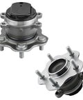Rear Wheel Bearing Hub Kit For Nissan Rogue 2014-2018 And Rogue Sport 2017-2018 With 2 Wheel Bearings, 2 Hubs, And 2 Sway Bar Links Bolt-On Replacement Parts For FWD Daily Driver, showing two wheel hubs with attached bolts.